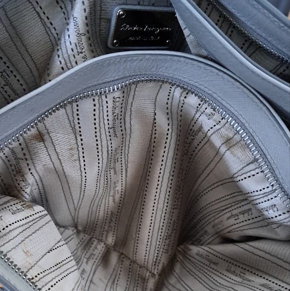 Salvatore Ferragamo Grey Laser Cut Leather Tote - Picture 6 of 9